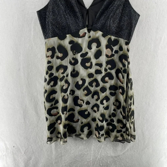 BCBGeneration Mini Dress Women's 8 Black Leopard Print Plunging V-Neck Metallic - Picture 6 of 11